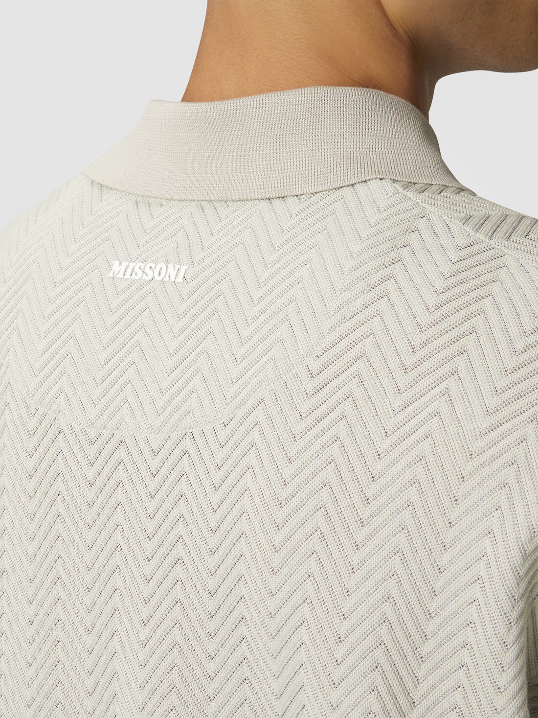 Cotton and viscose polo shirt with tone-on-tone zigzag - 5