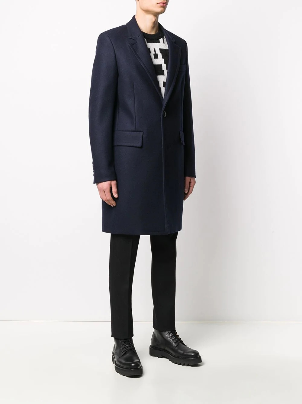 single-breasted mid-length coat - 3