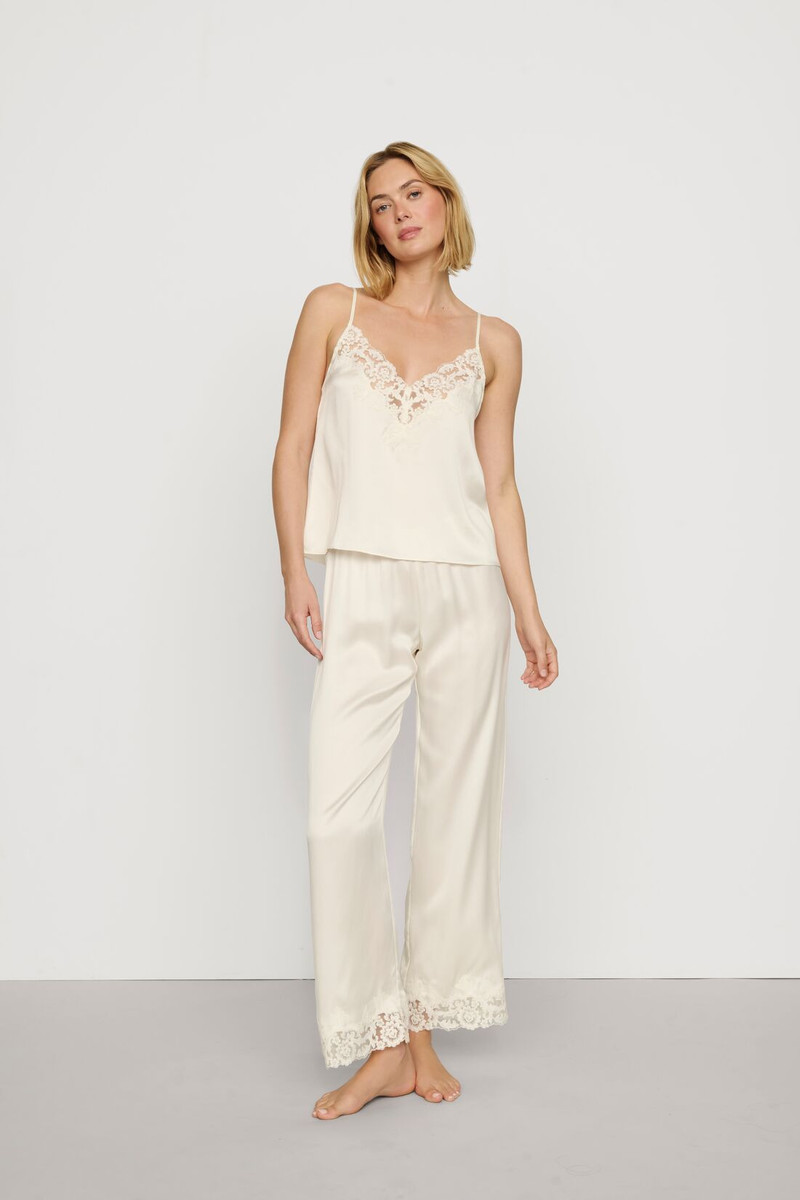 Washable Silk with Lace Embroidery Cami & Pant PJ Set 1