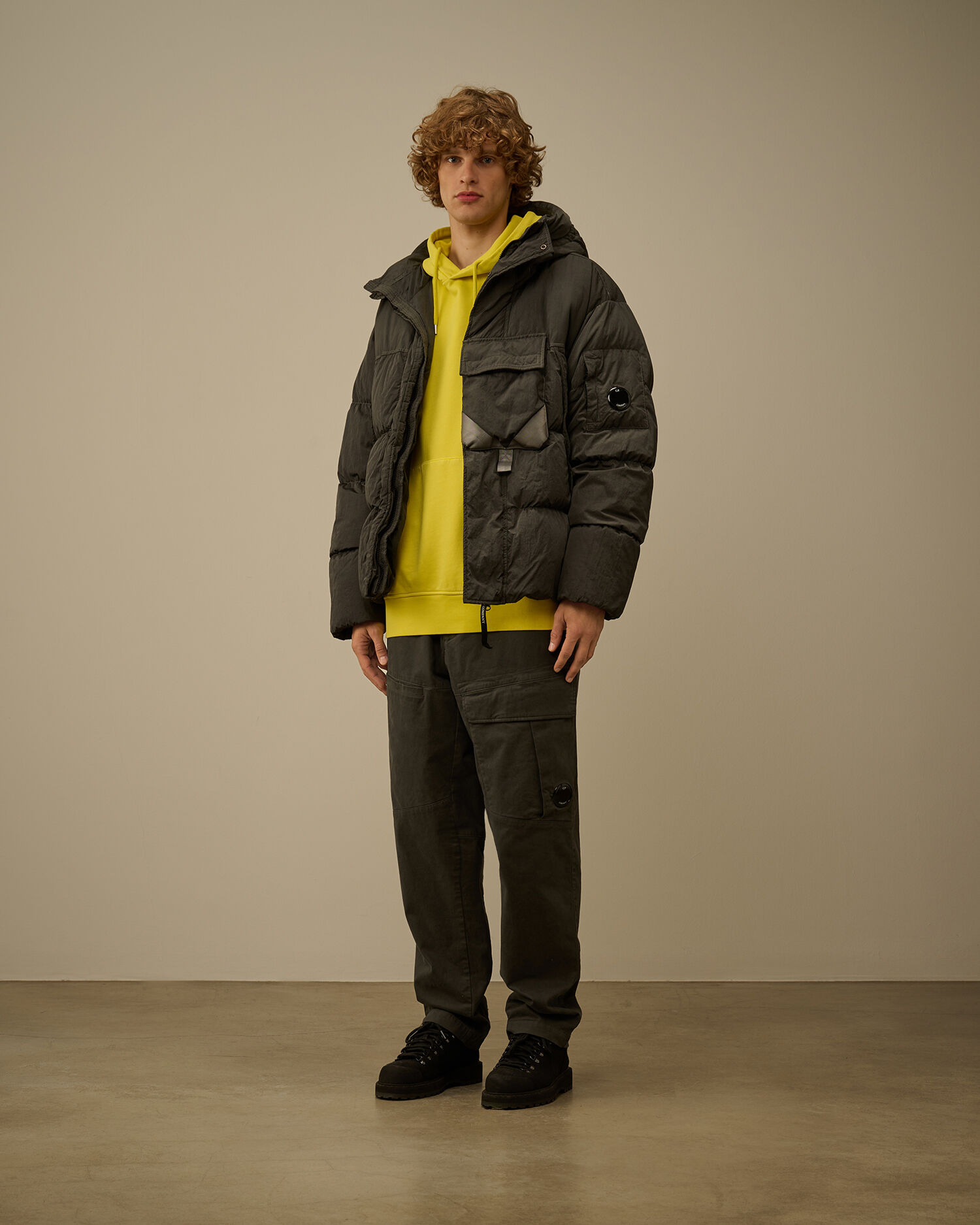 Brushed and Emerized Diagonal Fleece Hooded Lens Sweatshirt - 2