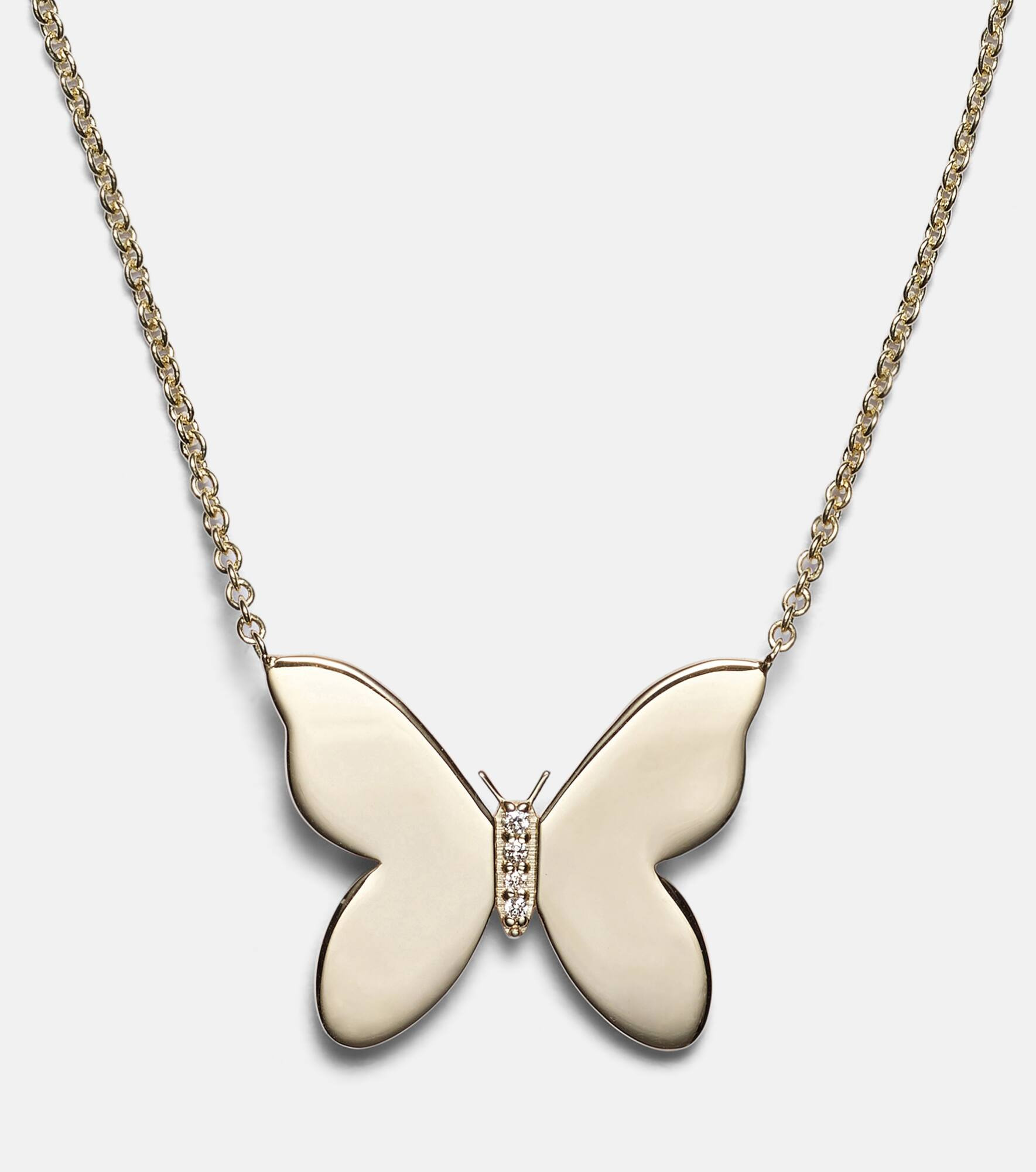 Butterfly 14kt gold necklace with diamonds - 4