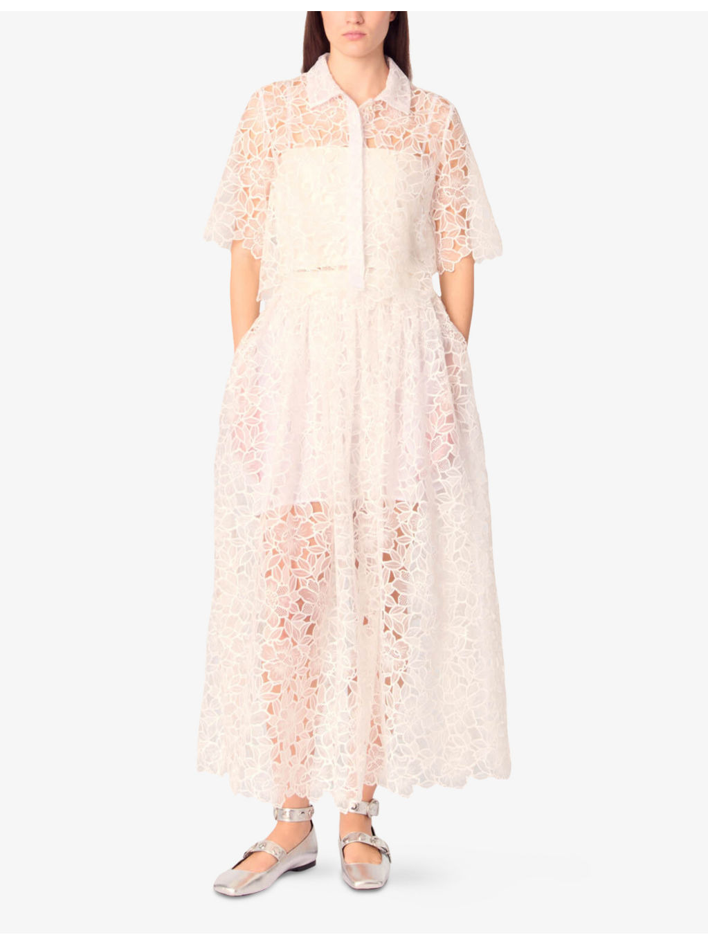 Floral-Pattern Cropped Guipure-Lace Shirt - 2