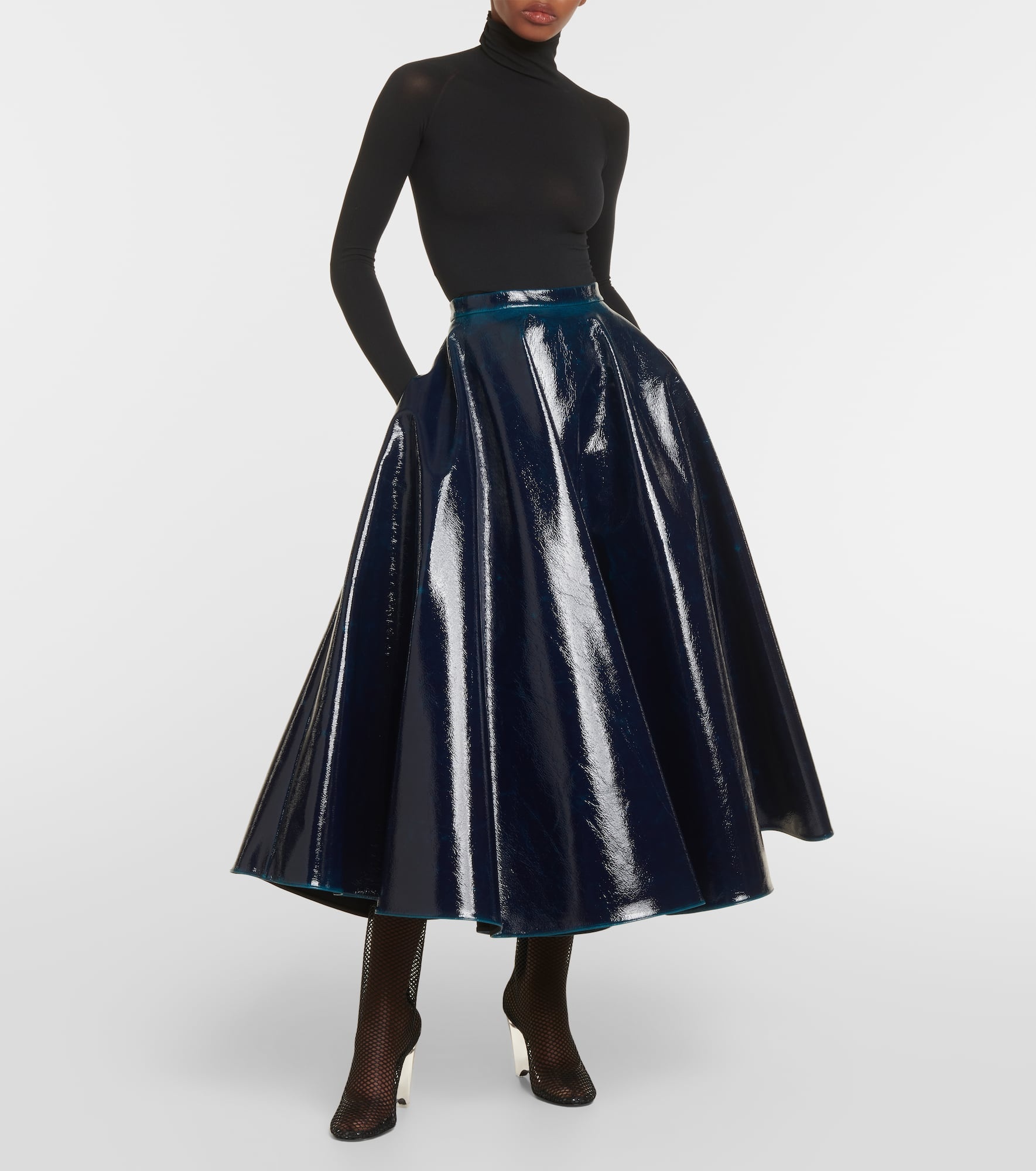 Coated wool-blend midi skirt - 2