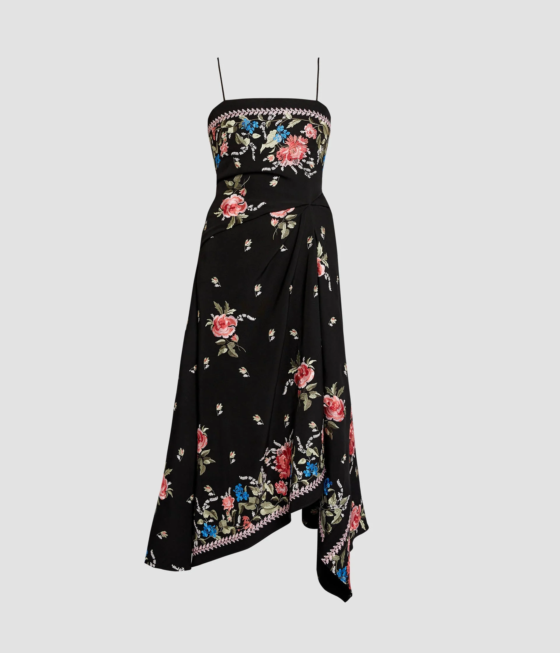 EMBROIDERED GRAIN DE POUDRE SLEEVELESS MIDI DRESS - 1