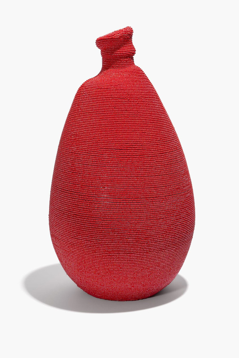 STAUD TALL BEADED VASE RED 1