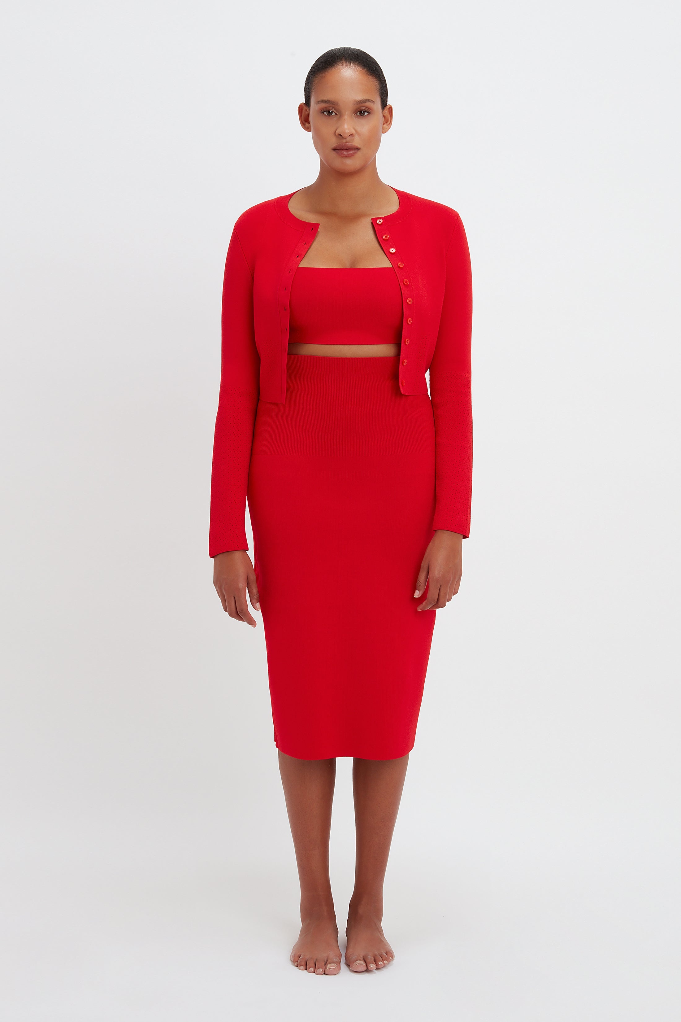 VB Body Cropped Fitted Cardigan in Red - 6