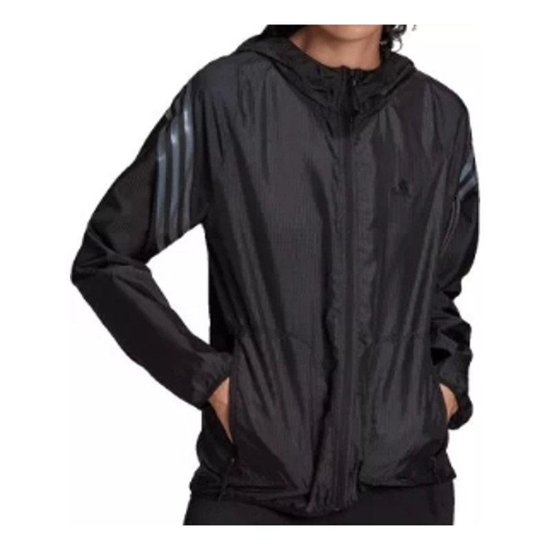 adidas (WMNS) adidas Run Icons 3-Stripes Hooded Running Windbreaker 'Black' HC7976 outlook