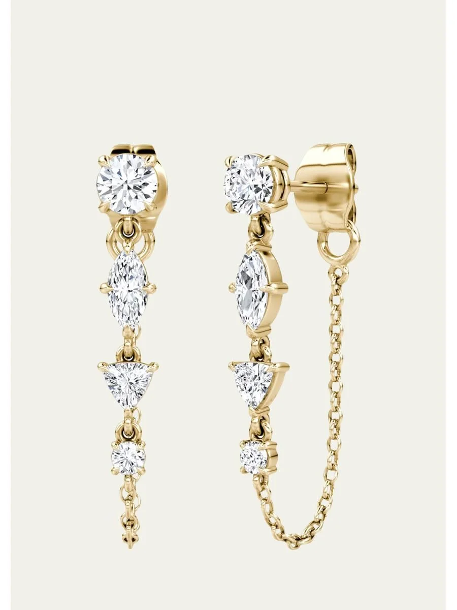 14K Yellow Gold Lab-Grown Diamond Mixed Shape Chain Earrings - 1