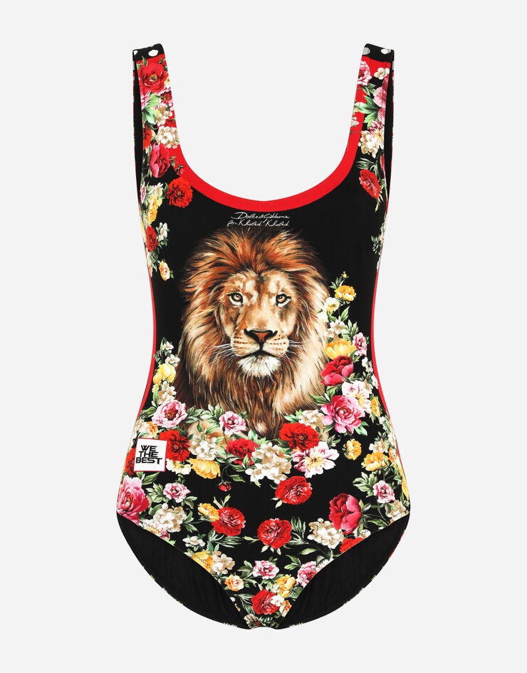 One-piece swimsuit with lion mix print - 1