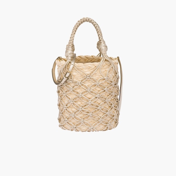 Leather mesh and straw bucket bag - 3