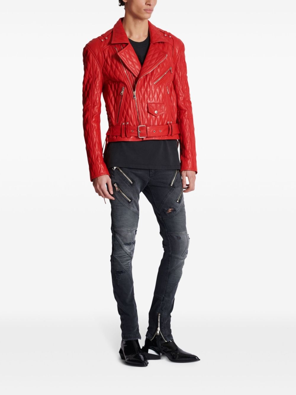 quilted leather biker jacket - 3