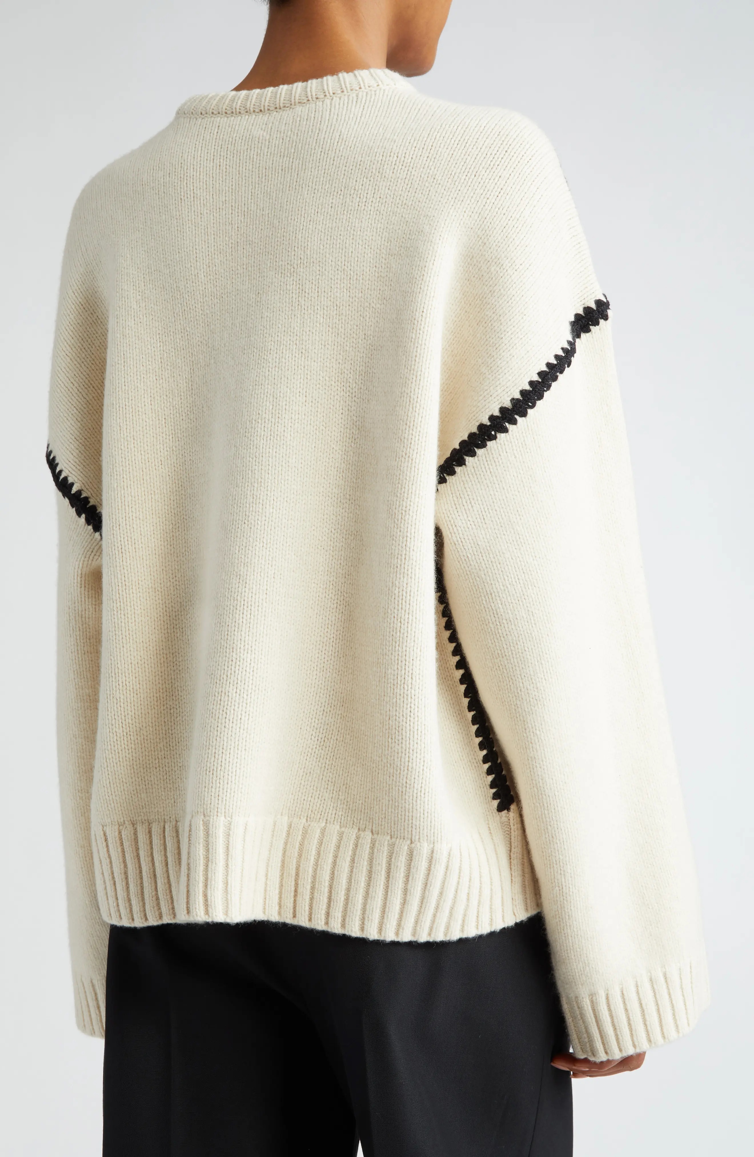 Shell Stitch Trim Wool, Cashmere & Cotton Sweater - 3