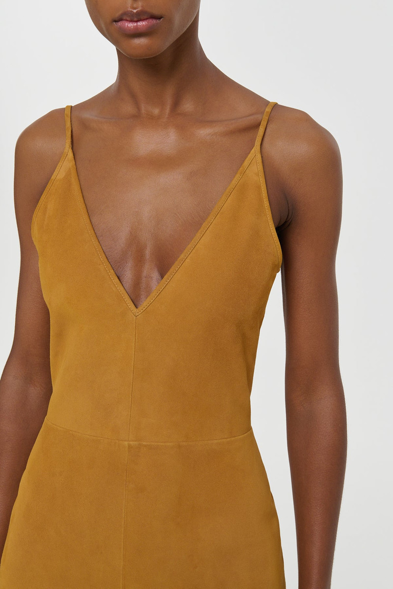Brigita Slip Maxi Dress in Cashew Suede 5