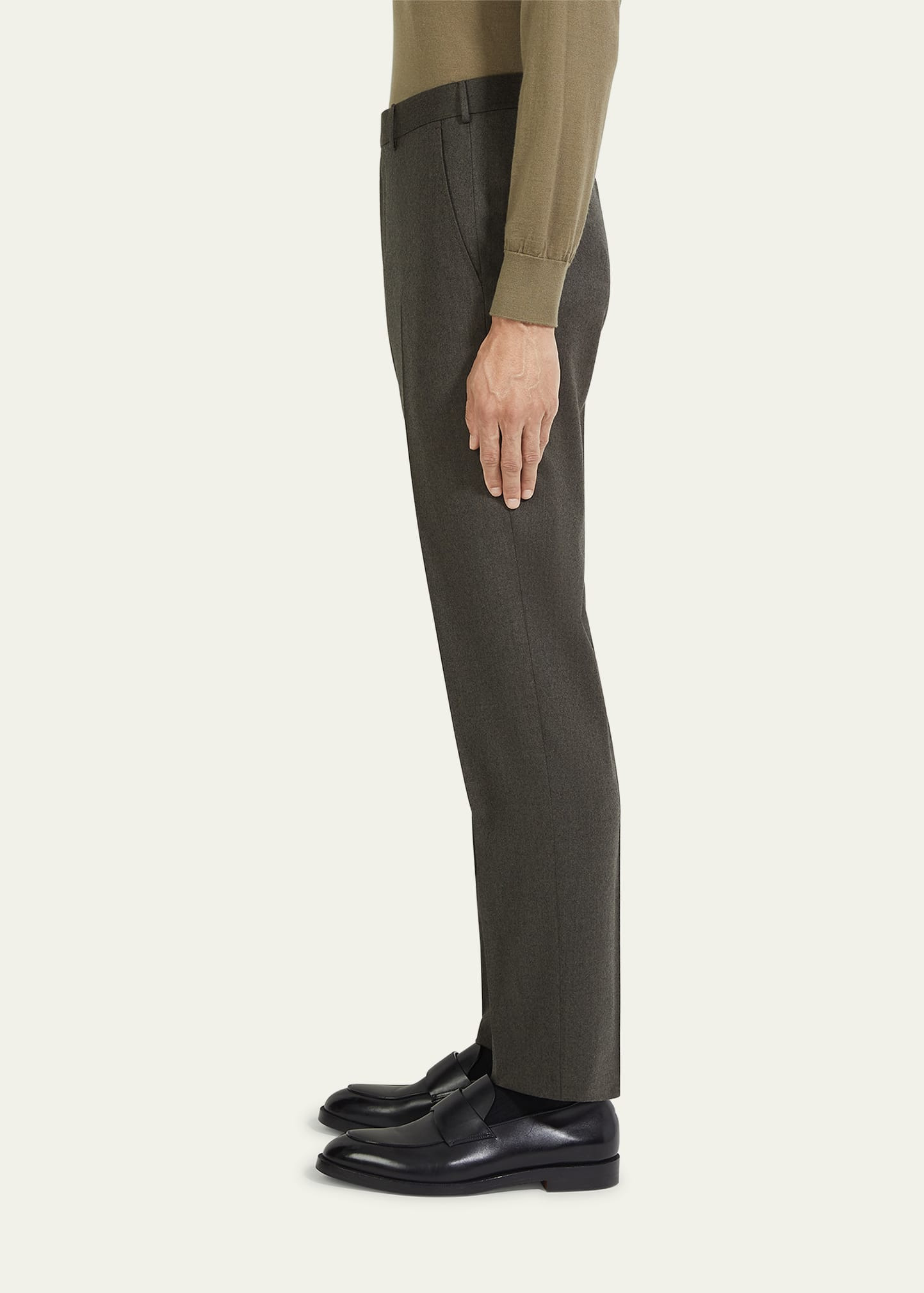 Men's Wool Flannel Flat-Front Trousers - 4