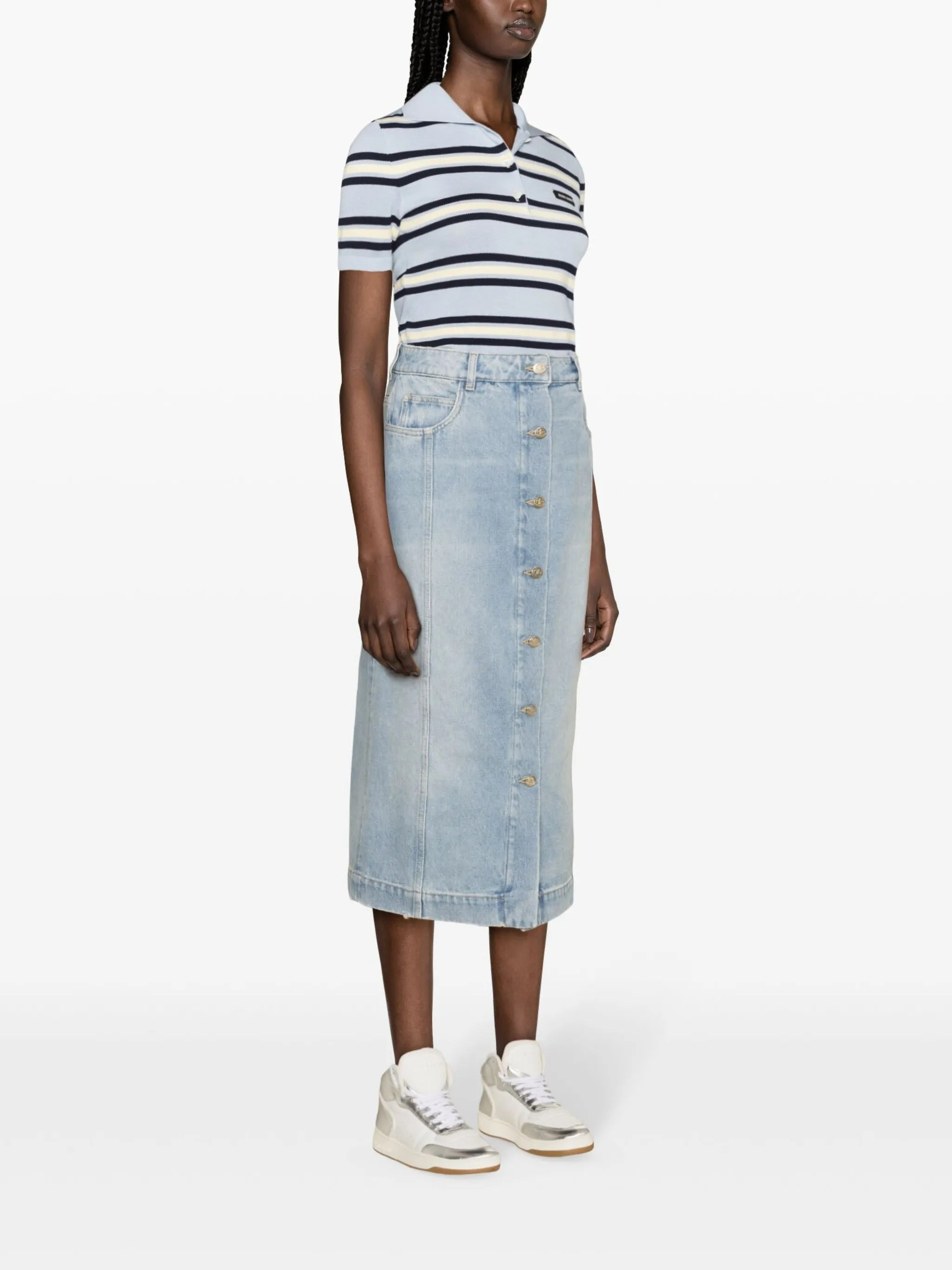 button-up denim midi skirt - 3