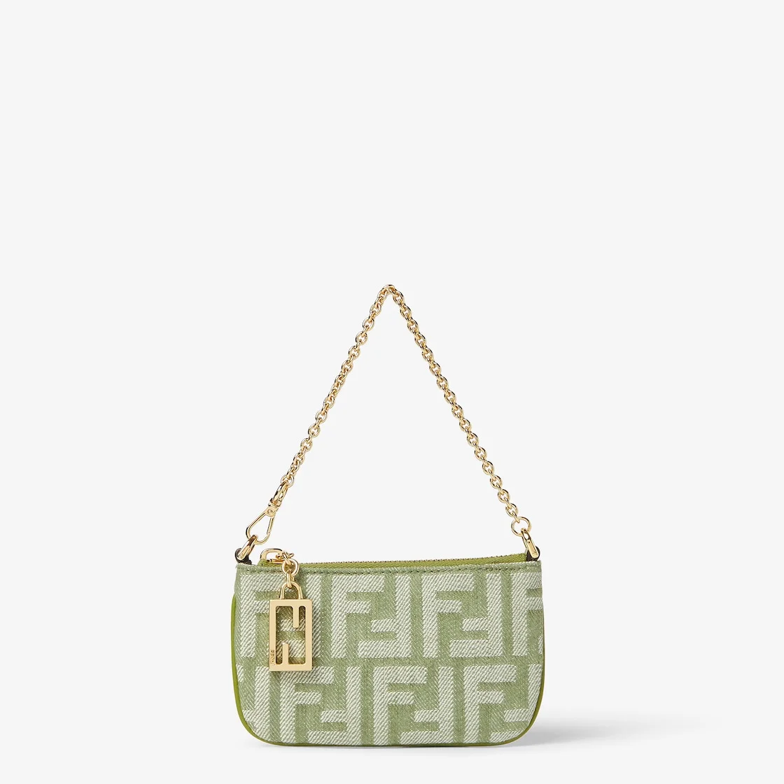 Baguette Flat Pouch Mini Verbena green denim-effect FF jacquard pouch - 1