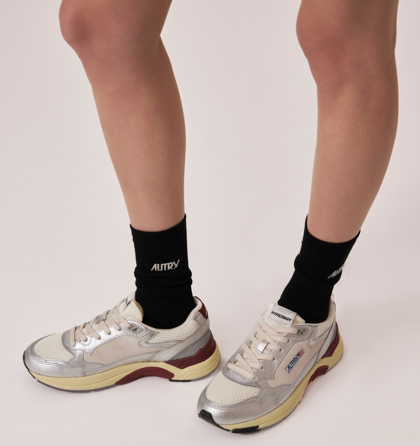 HYPERWAY SNEAKERS IN WHITE AND SILVER-TONE LAMINATED LEATHER AND MESH - 2