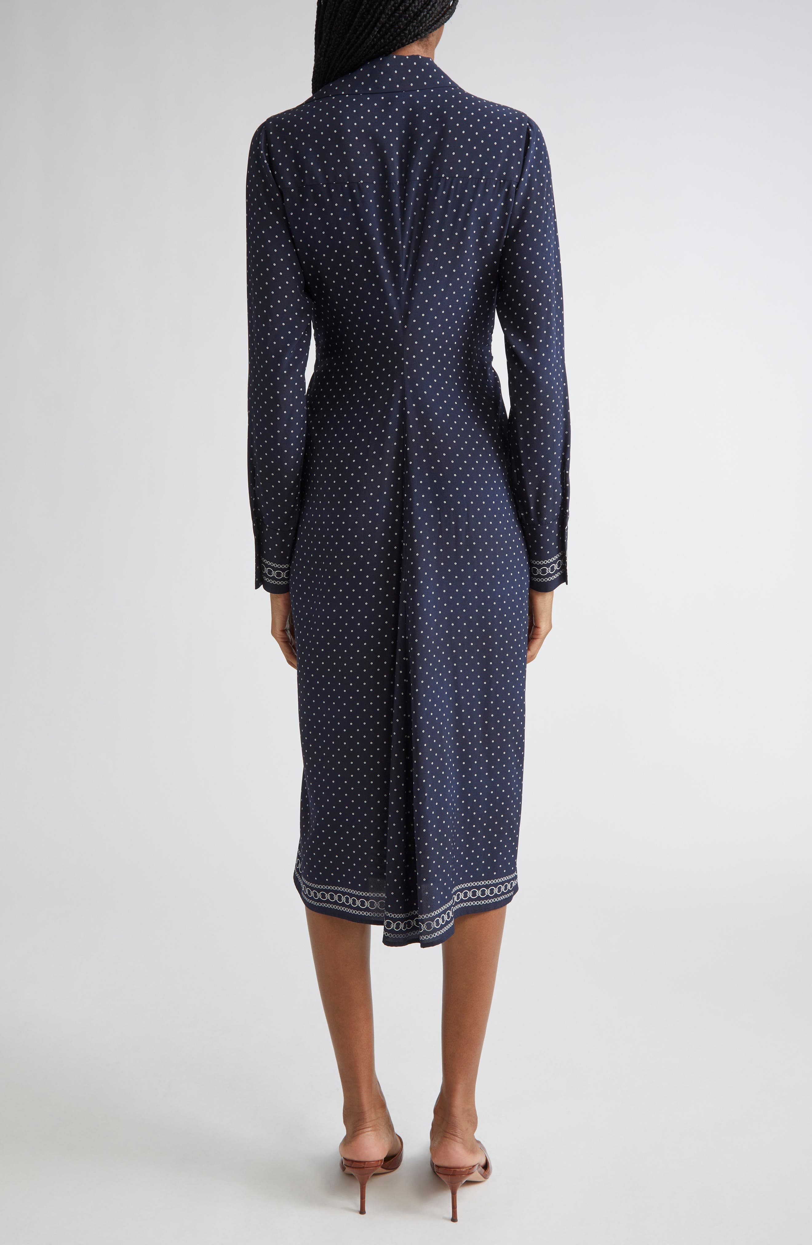 Veronica Beard Lex Mixed Print Long Sleeve Stretch Silk Shirtdress in Navy Multi at Nordstrom - 2