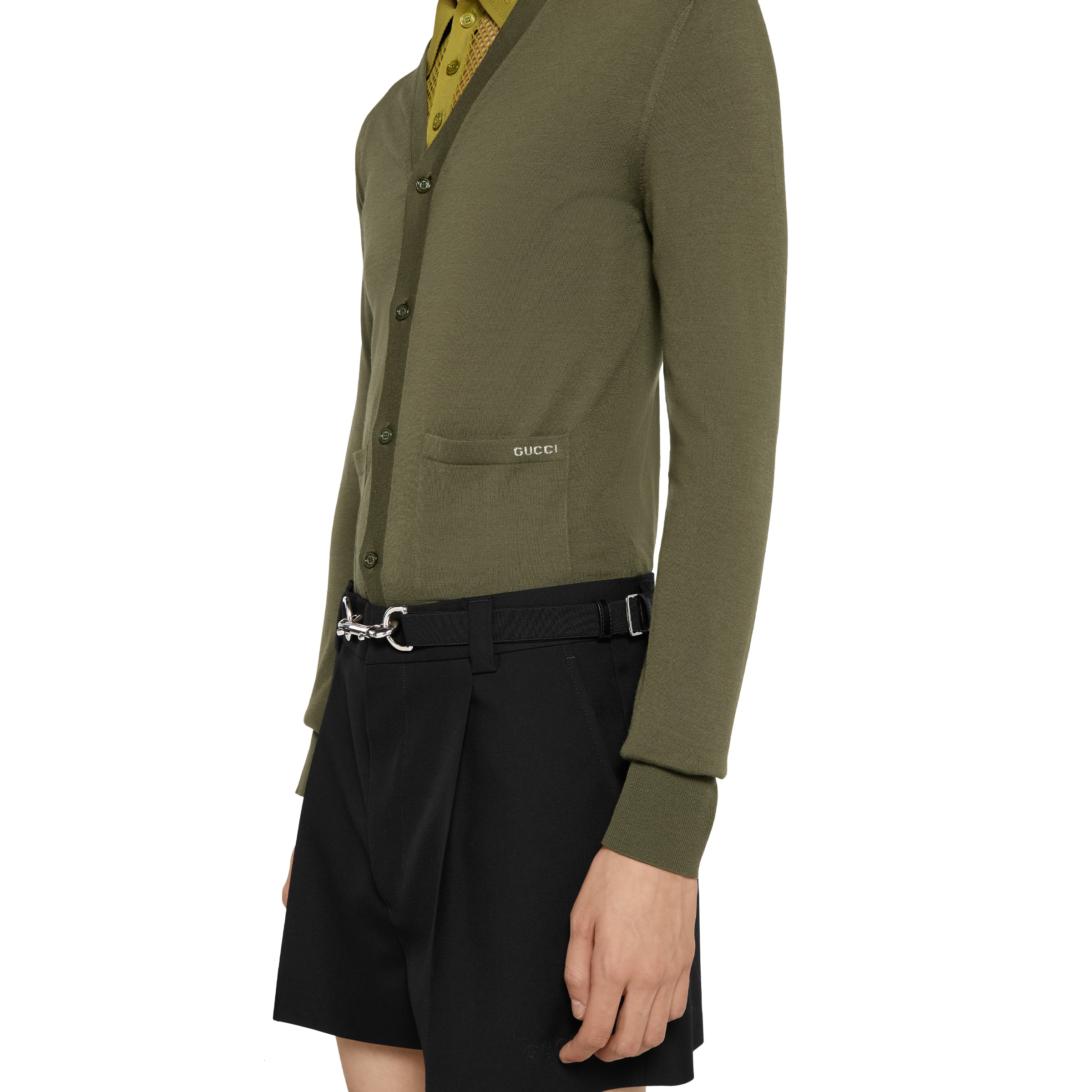 Fine wool knit cardigan with intarsia - 5