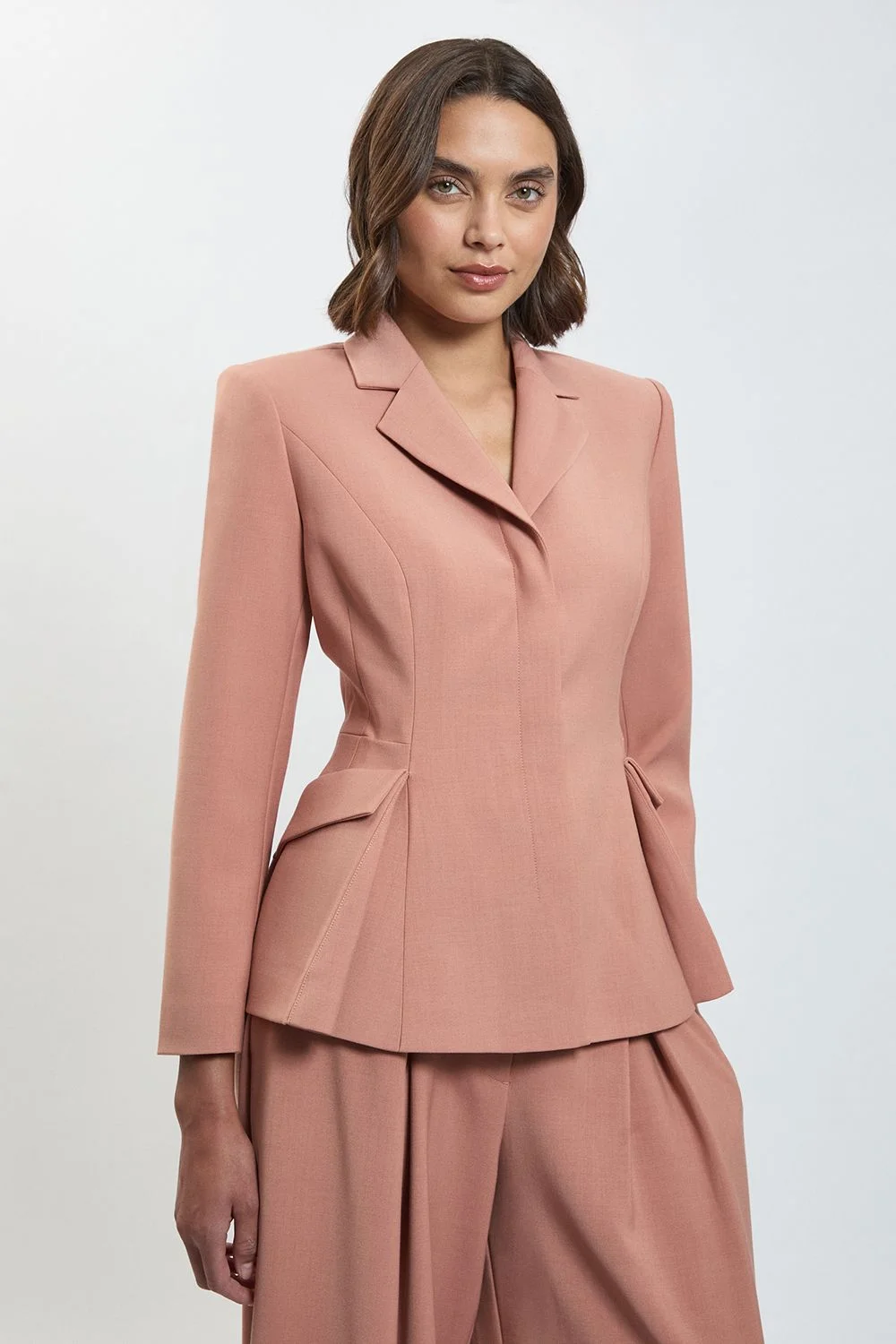 Polished Seam Detail Cinched Blazer Jacket - 1