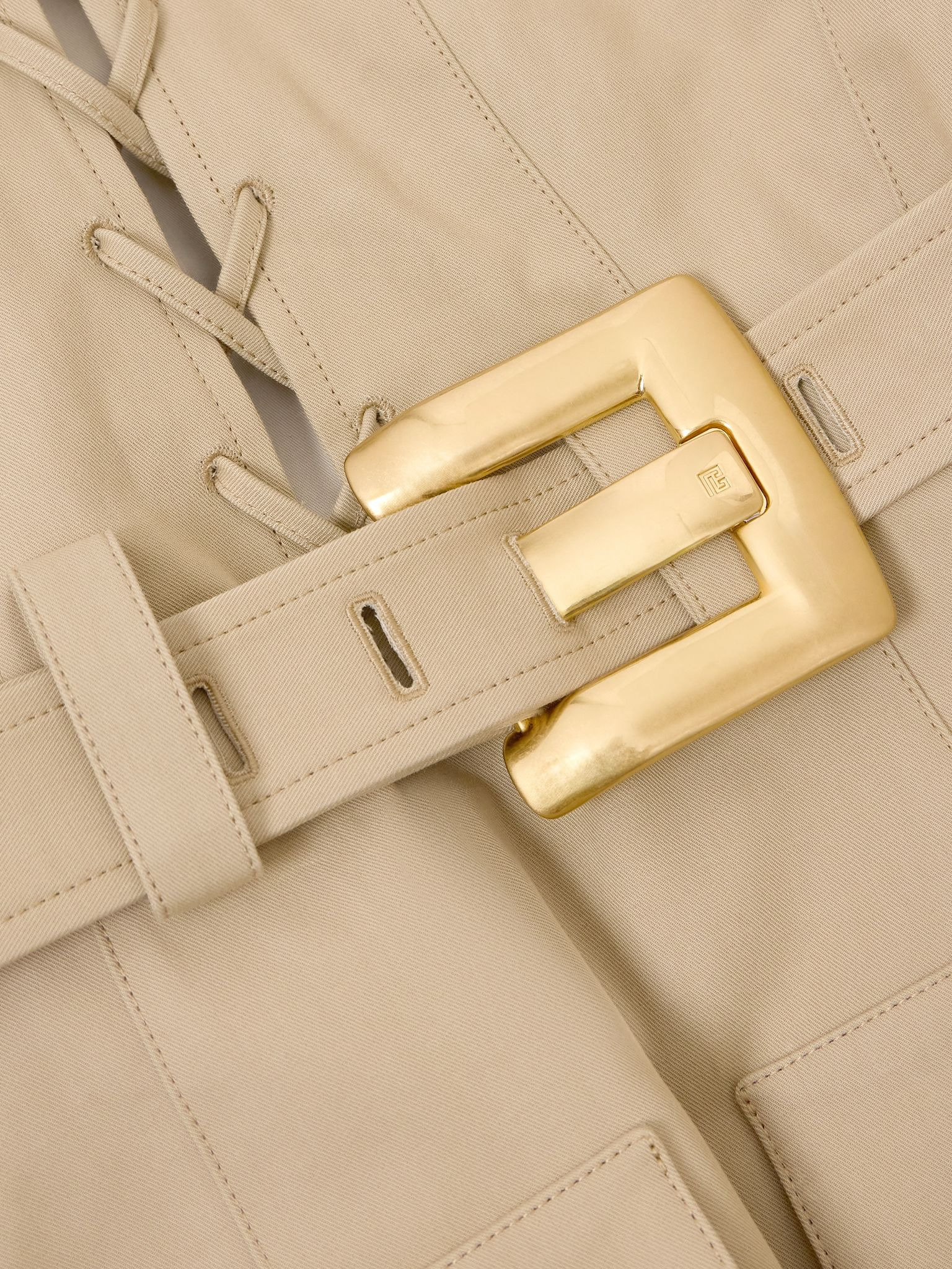 Belted cotton-gabardine mini dress Beige - 4