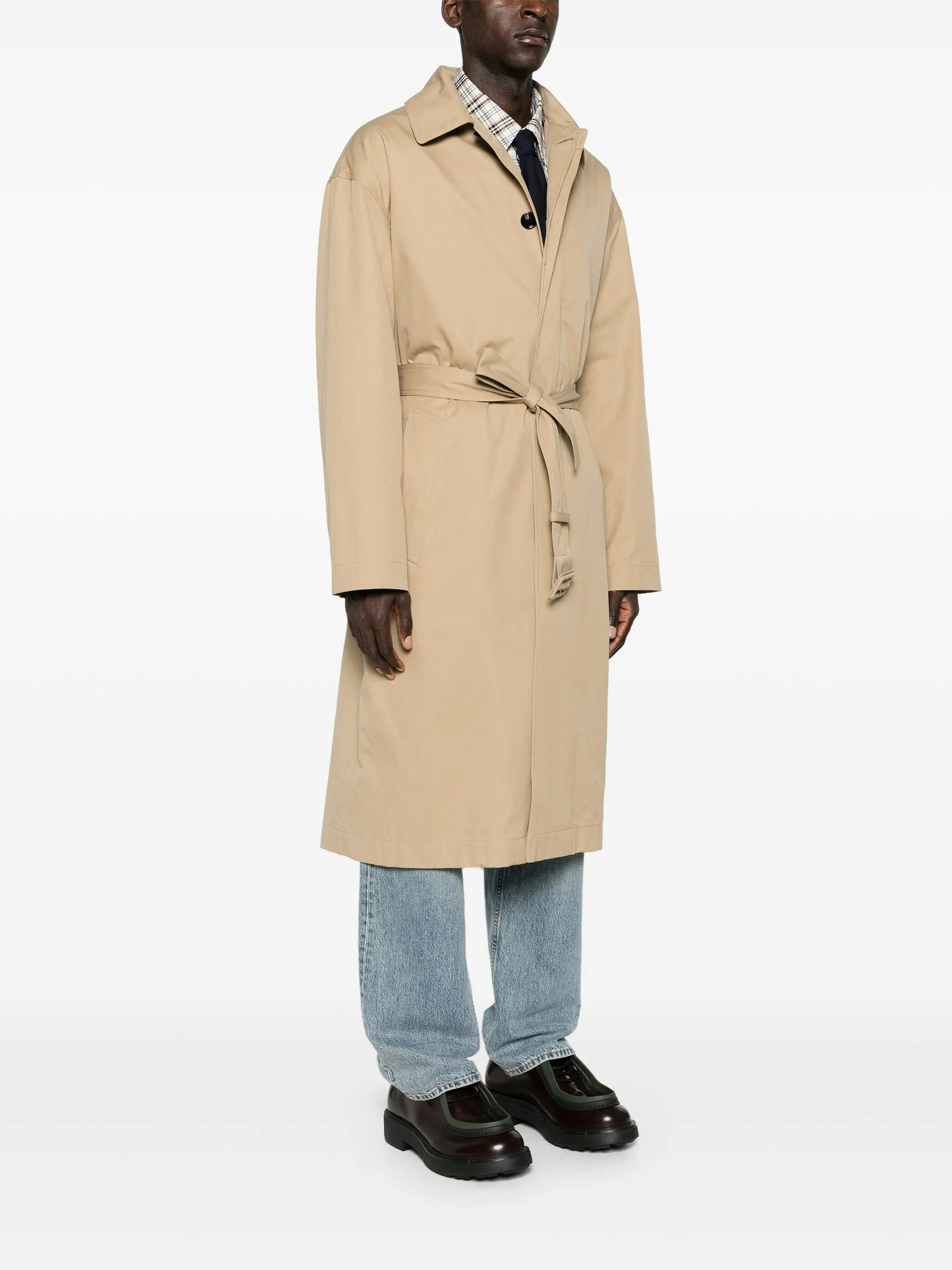 panelled belted trench coat - 3