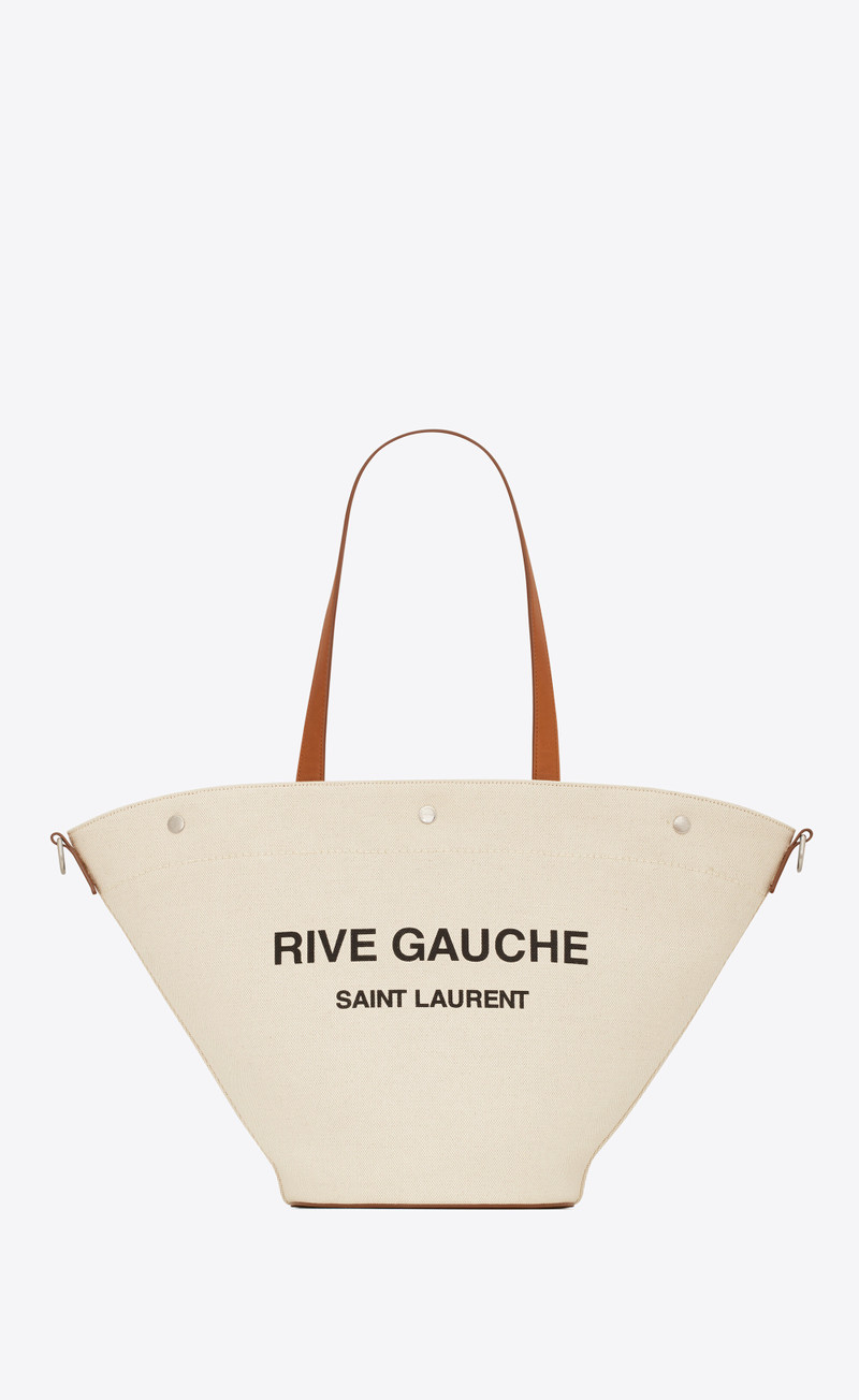 rive gauche tote bag in canvas and vintage leather - 1