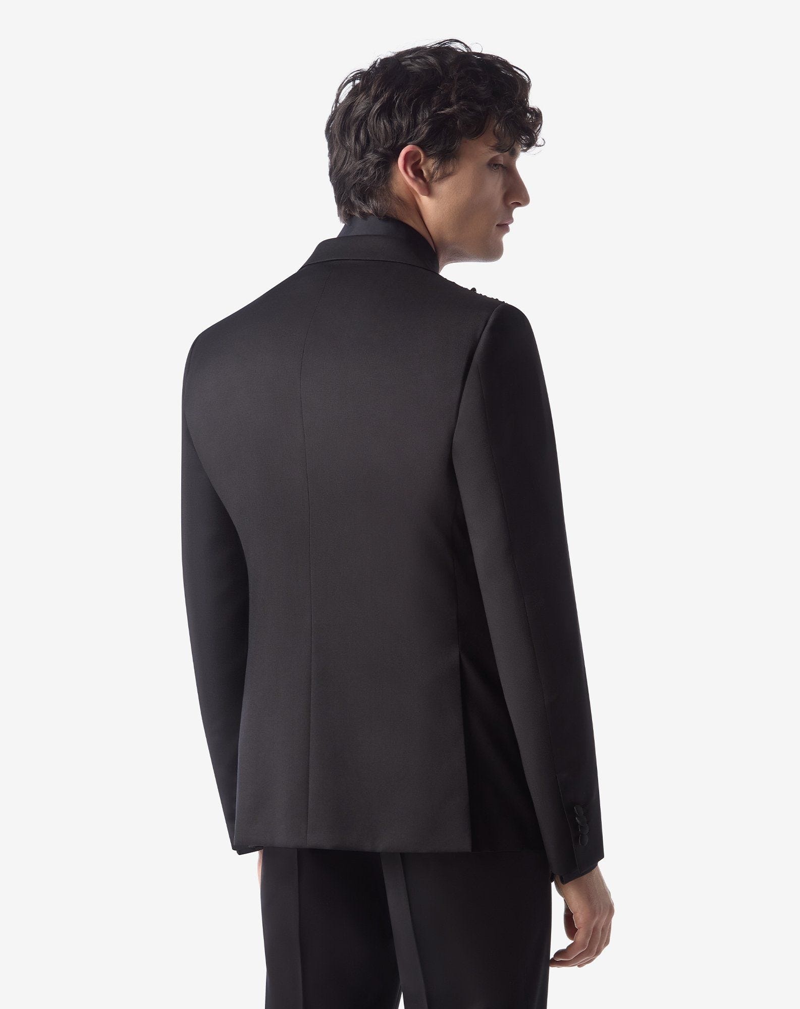 Black 130's wool tuxedo jacket - 4