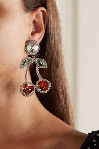 Alessandra Rich Cherry silver-tone crystal clip earrings outlook