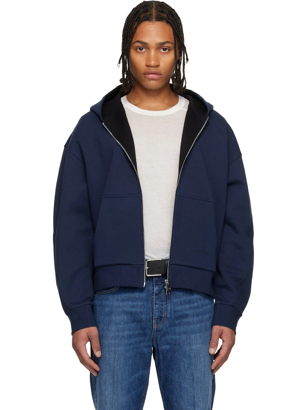 Navy Zipped Scuba Hoodie - 1
