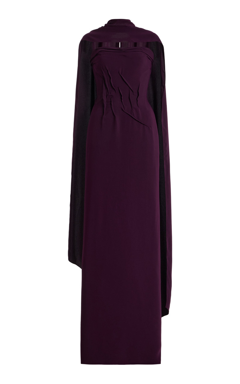 Hand-Sculpted Crepe Cape Gown purple 1