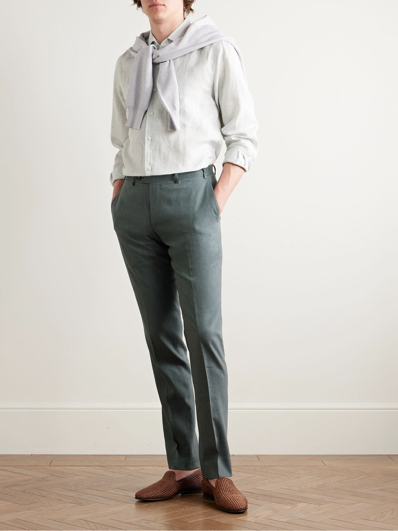 Canali Slim-Fit Linen and Wool-Blend Suit Trousers Petrol outlook
