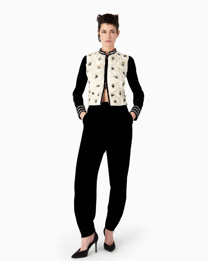 GIORGIO ARMANI Short velvet jacket with embroidered roses outlook