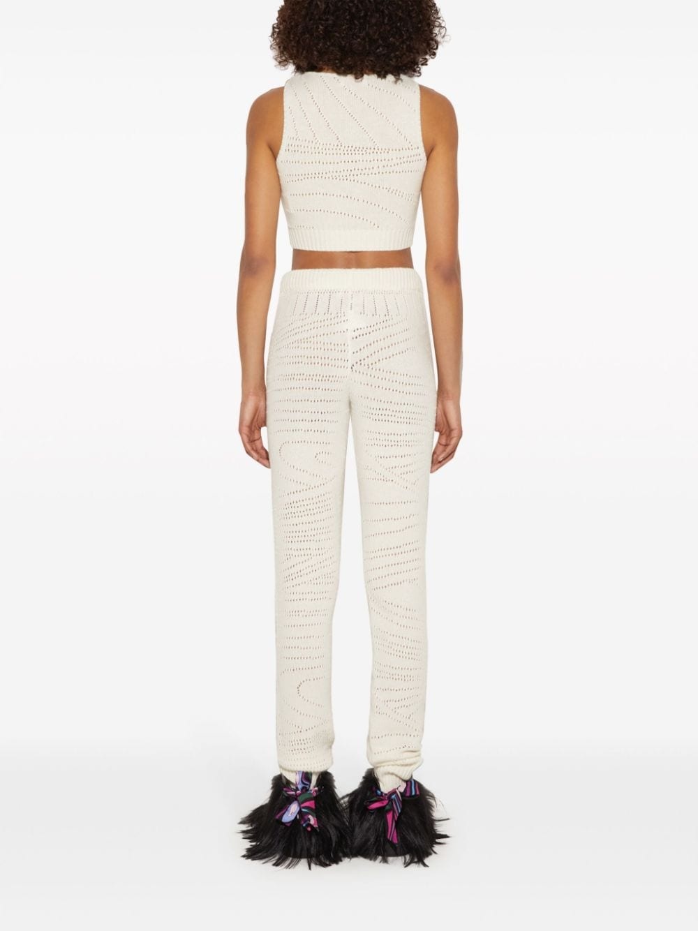 pointelle-knit cashmere track pants - 4