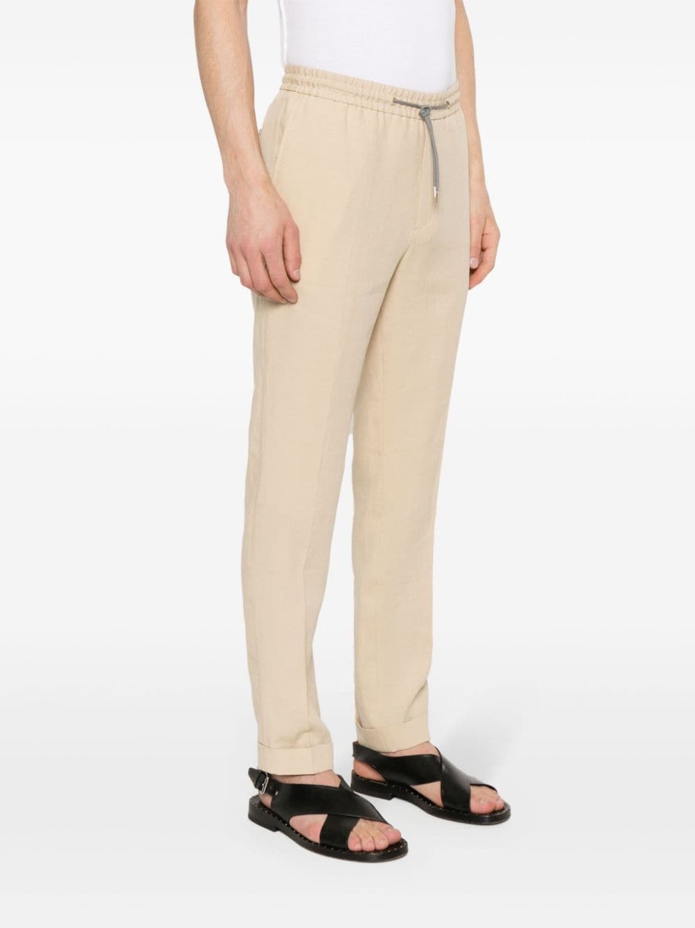drawstring-fastening linen trousers - 3