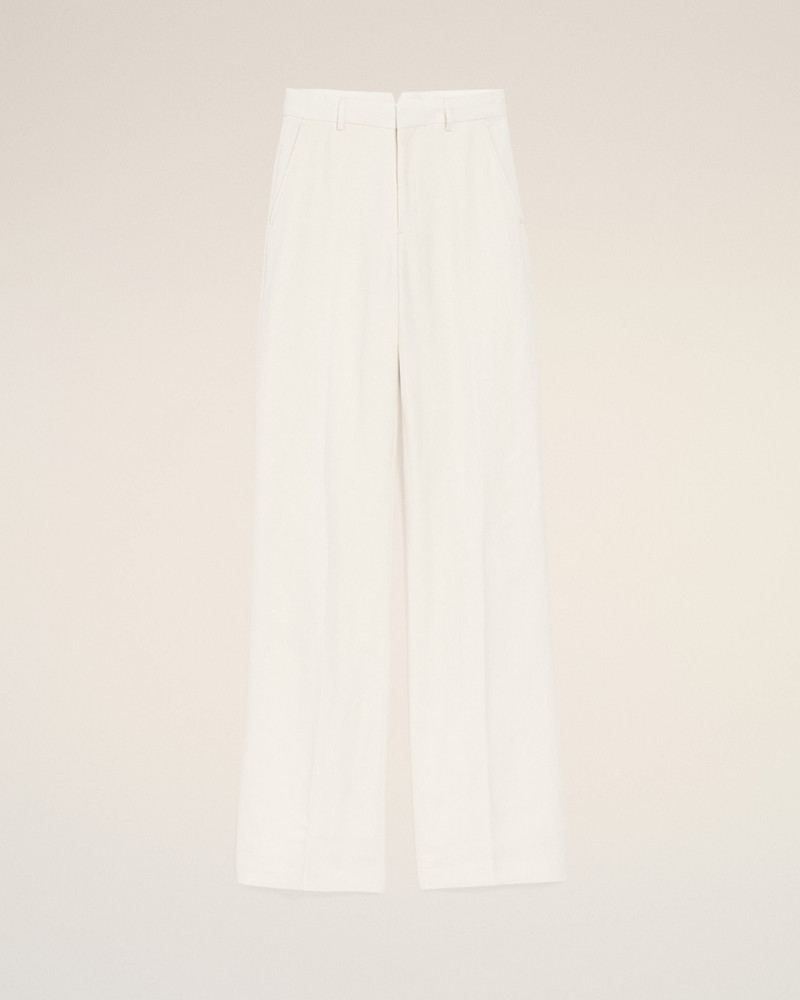 WHITE BLENDED LINEN LOW WAIST STRAIGHT PANT 1