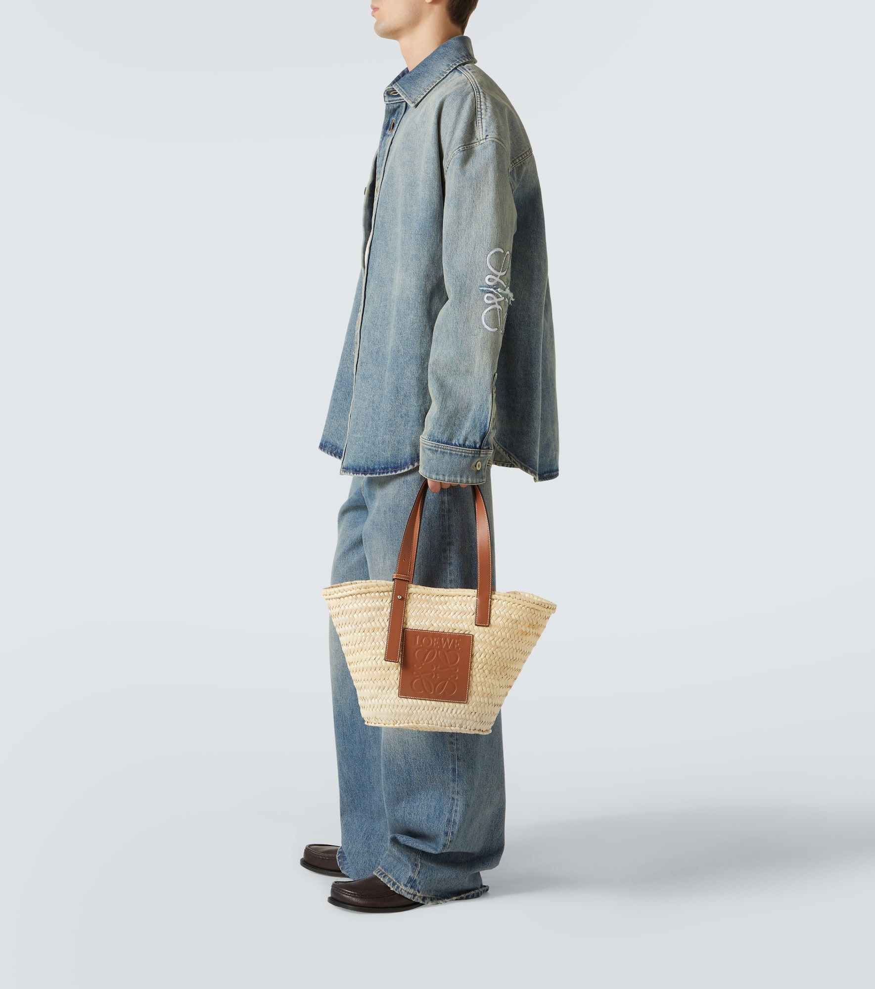 Leather-trimmed basket bag - 6