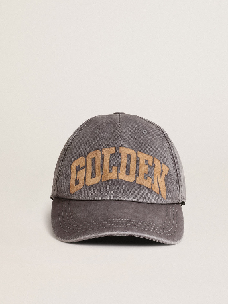 Hat in lilac-gray cotton with Golden lettering on the front 1