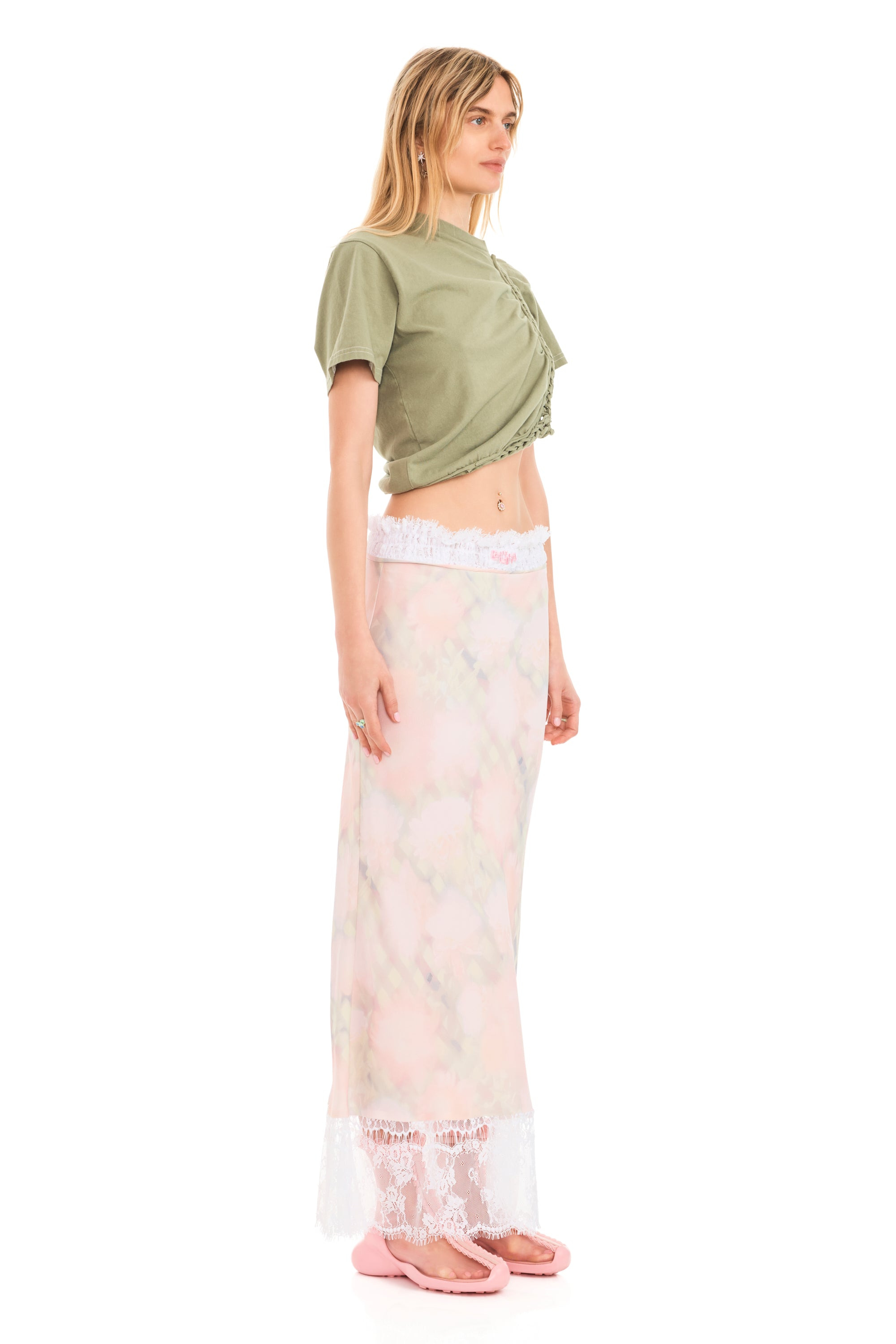 WASHED DAISY PLAID LACE YOD SKIRT - 3