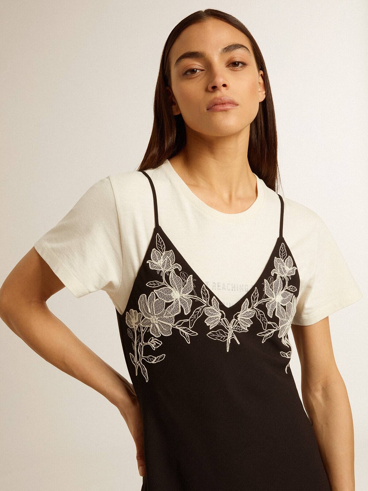 Women’s black slip dress with embroidery - 4