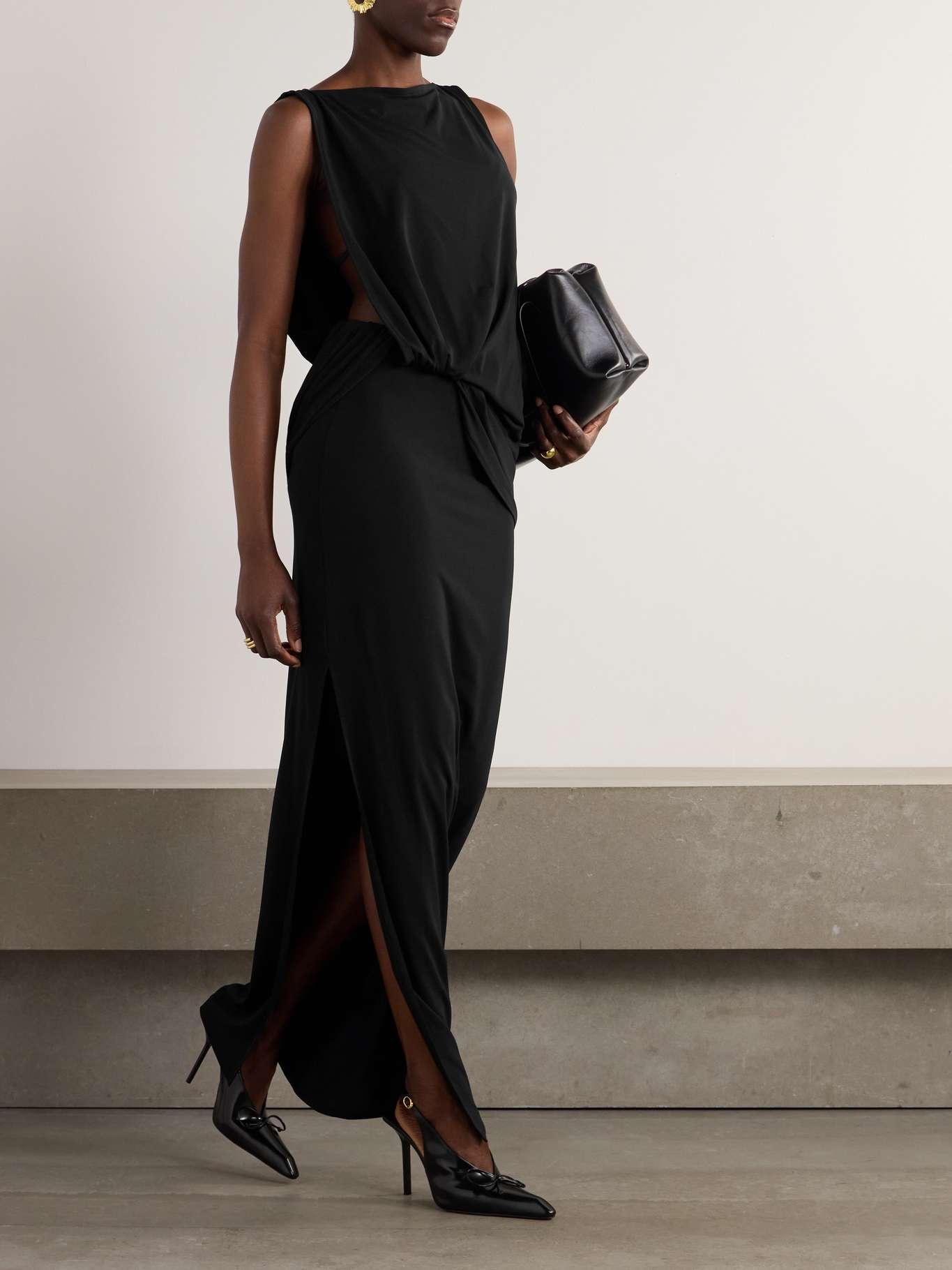JACQUEMUS Peplo stretch-jersey maxi dress Black | REVERSIBLE