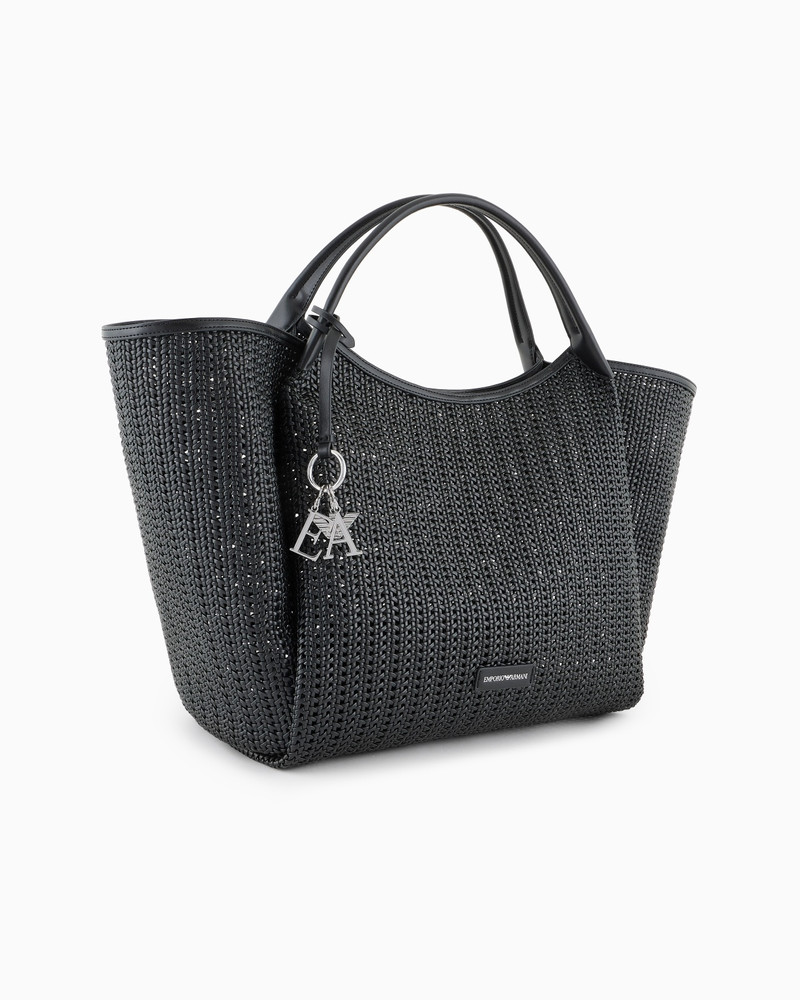 EMPORIO ARMANI OVERSIZED INTERWOVEN SHOPPER BAG WITH LOGO CHARM outlook