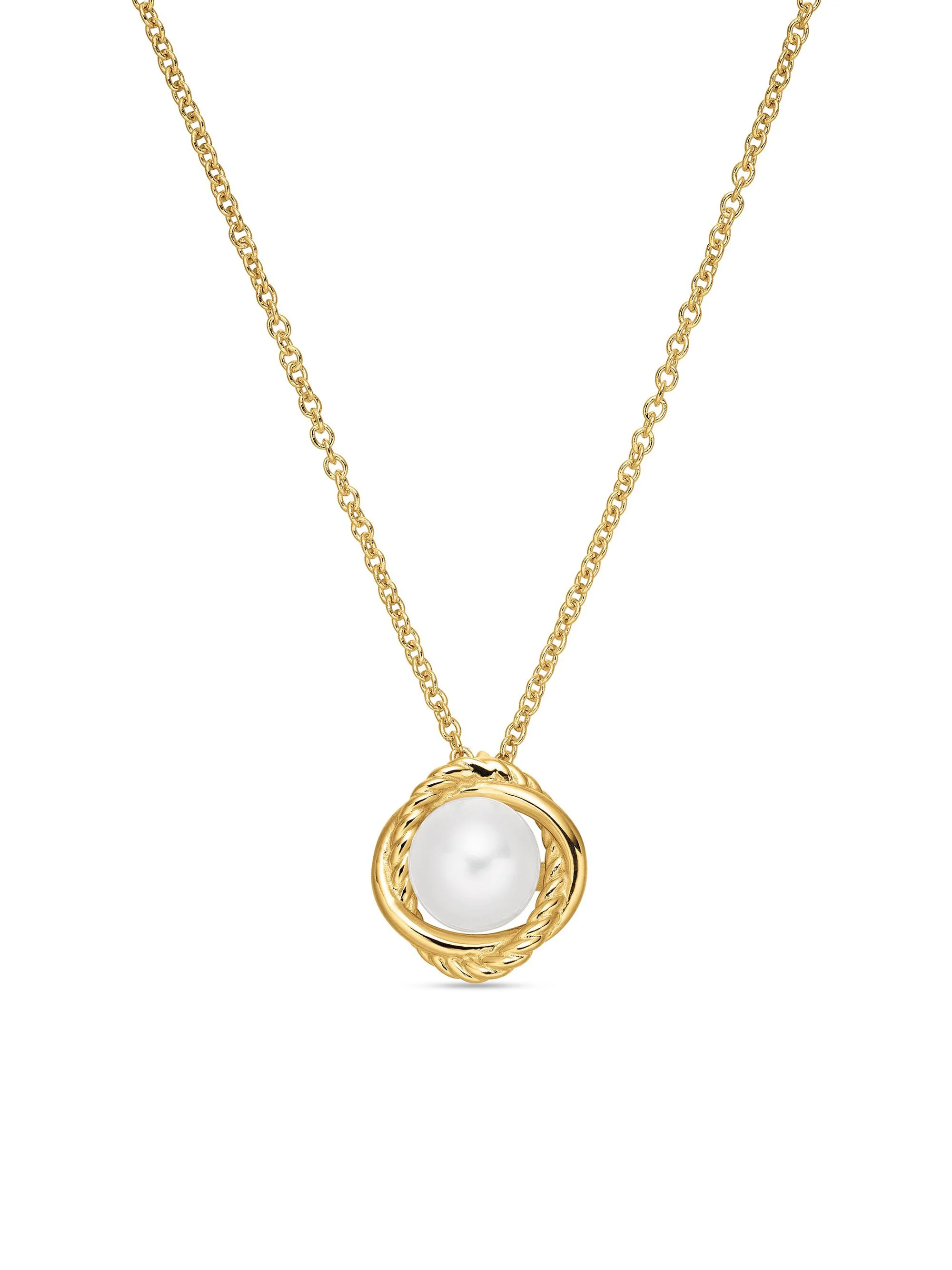 Women's Crossover Infinity Pendant Necklace In 18K Yellow Gold With Pearl - 1