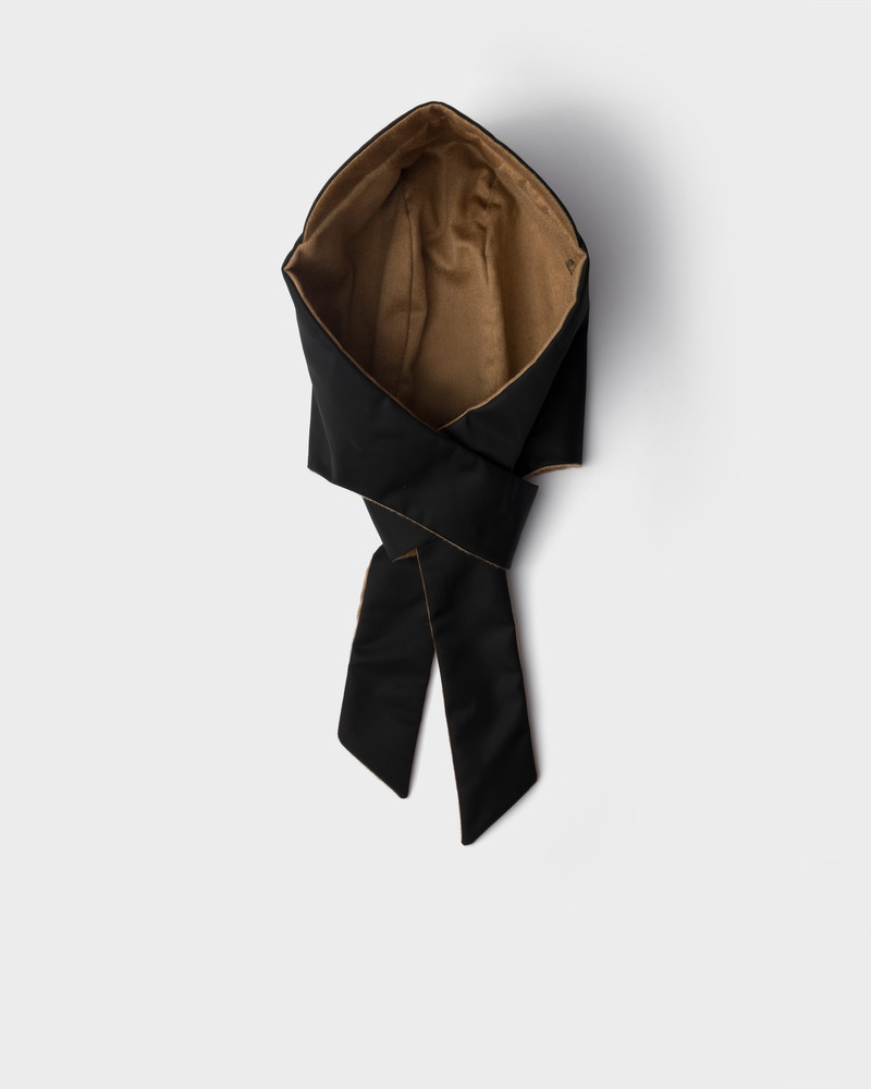 Reversible Re-Nylon and camel-hair hooded scarf 1