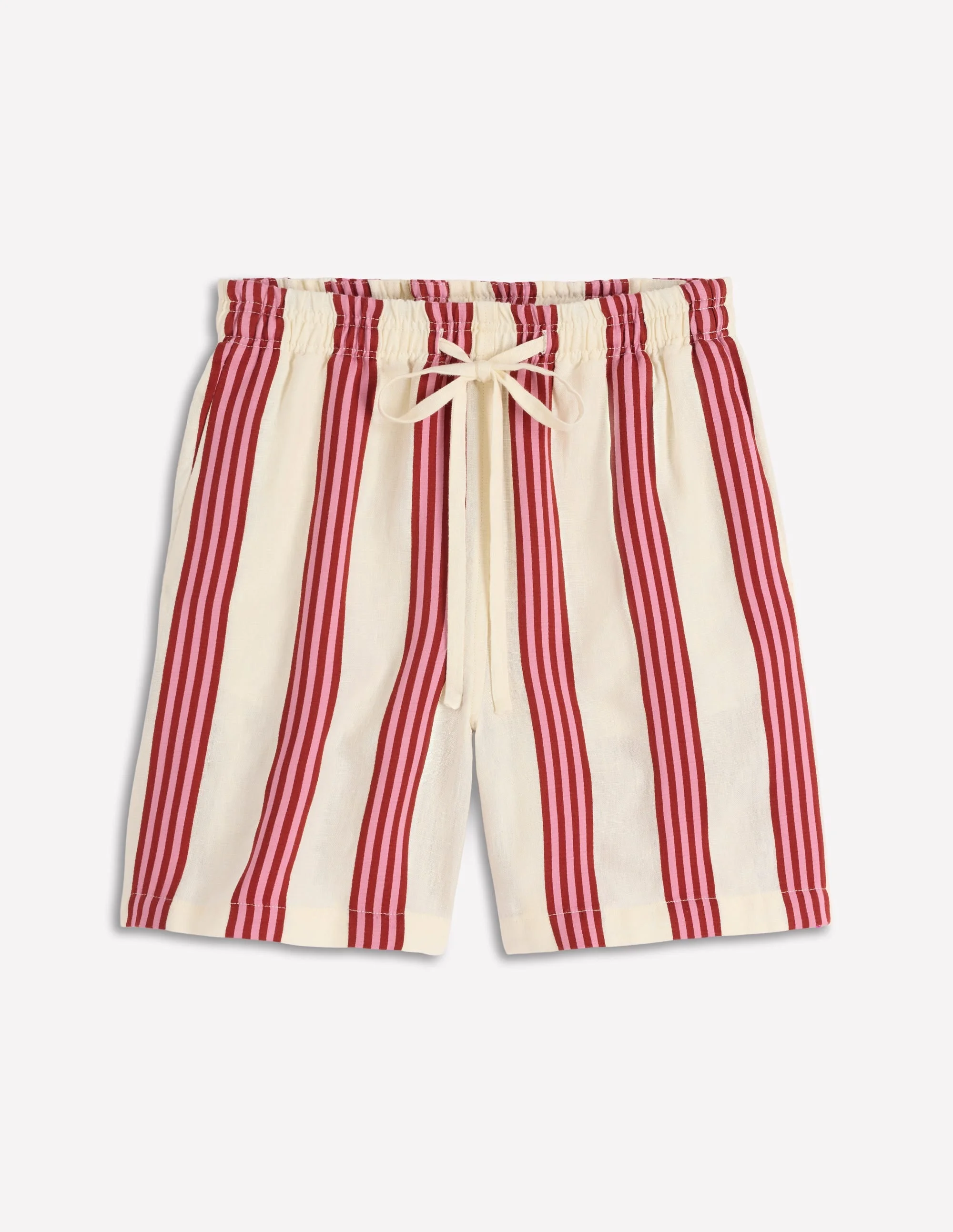Islington Linen Shorts-Ivory, Brown & Pink Stripe - 1