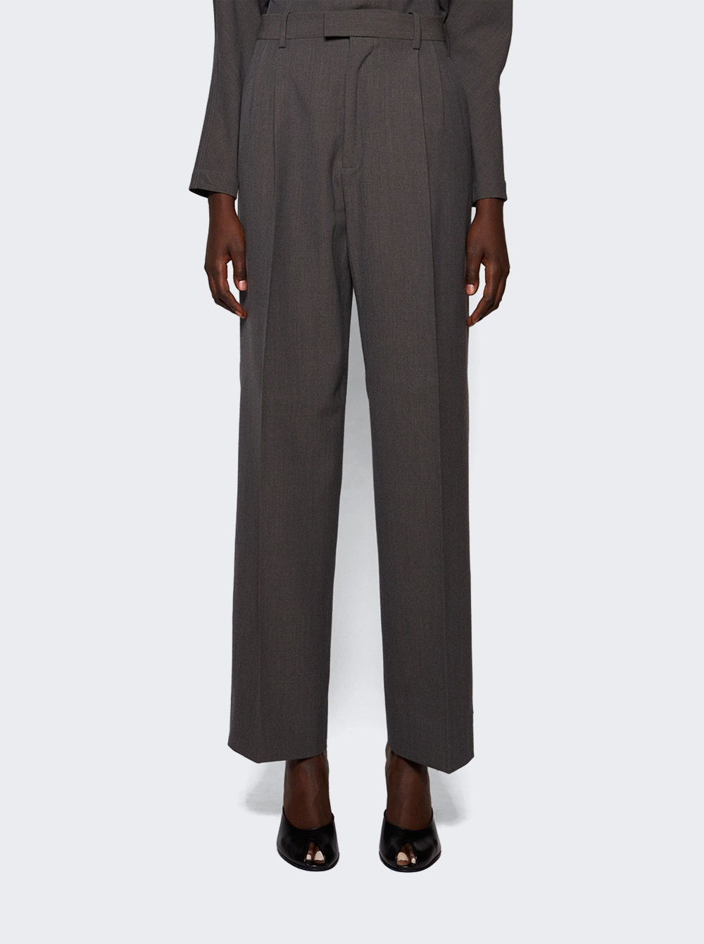 Light Wool Stretch Tricotine Two Pleat Trousers Grey Melange - 3