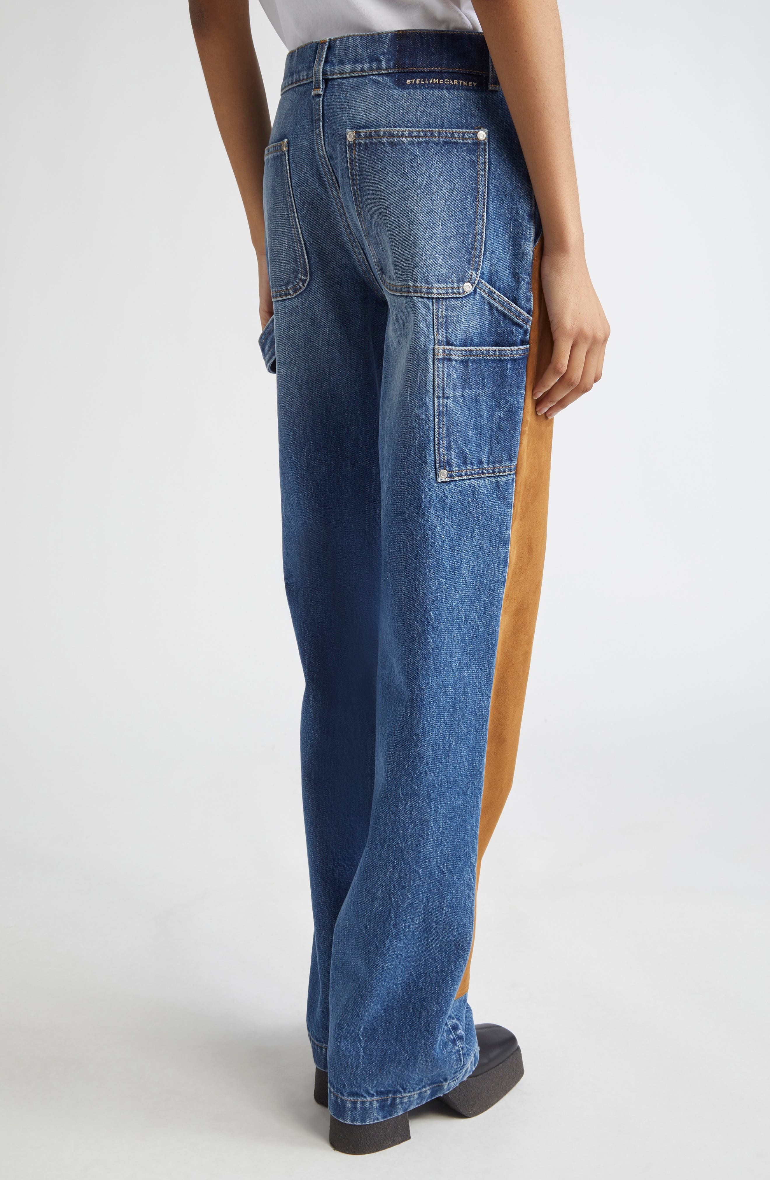 Stella McCartney Denim & Faux Suede Straight Leg Carpenter Jeans in 4090 - 3