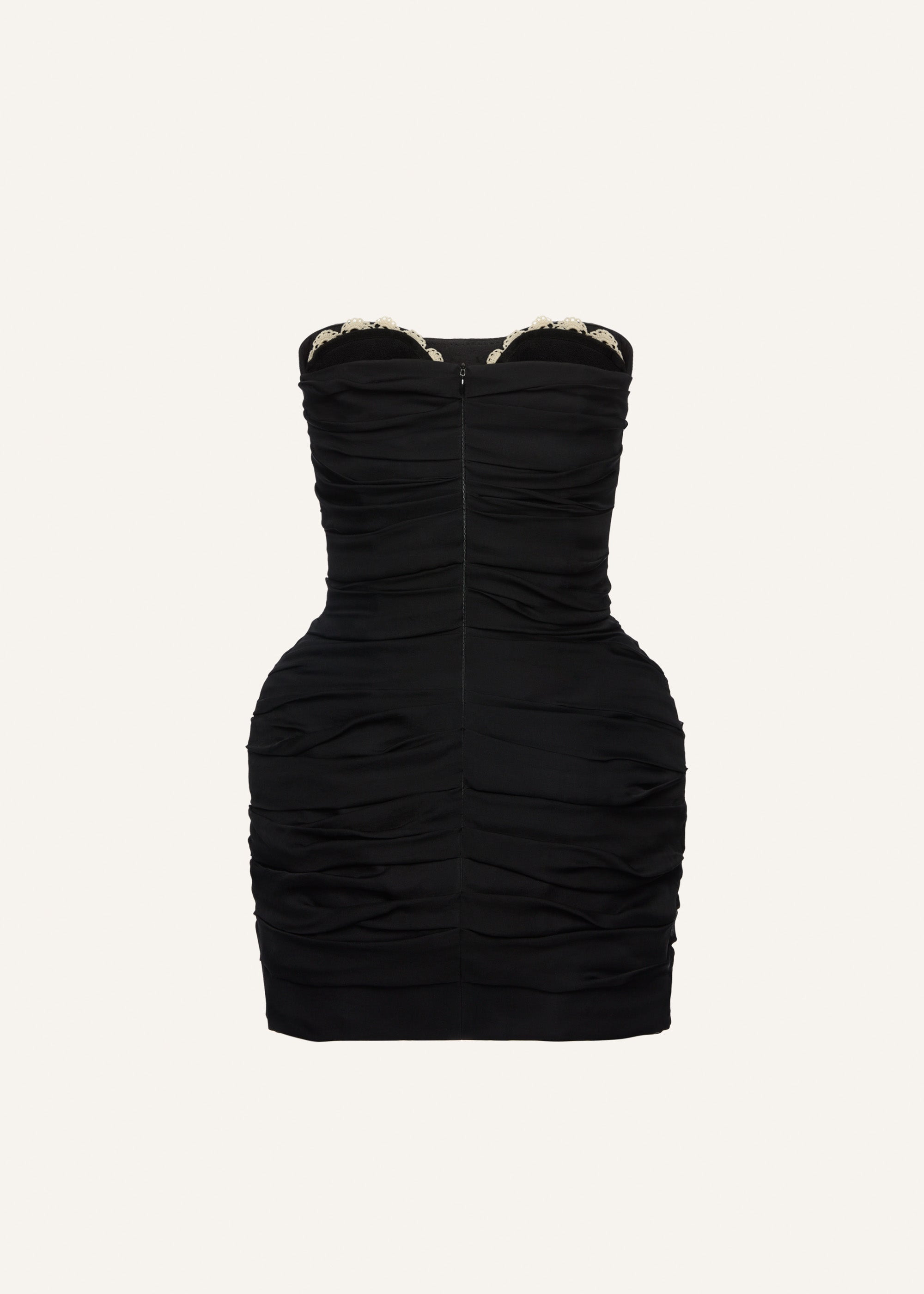 Strapless ruched silk mini dress in black - 2
