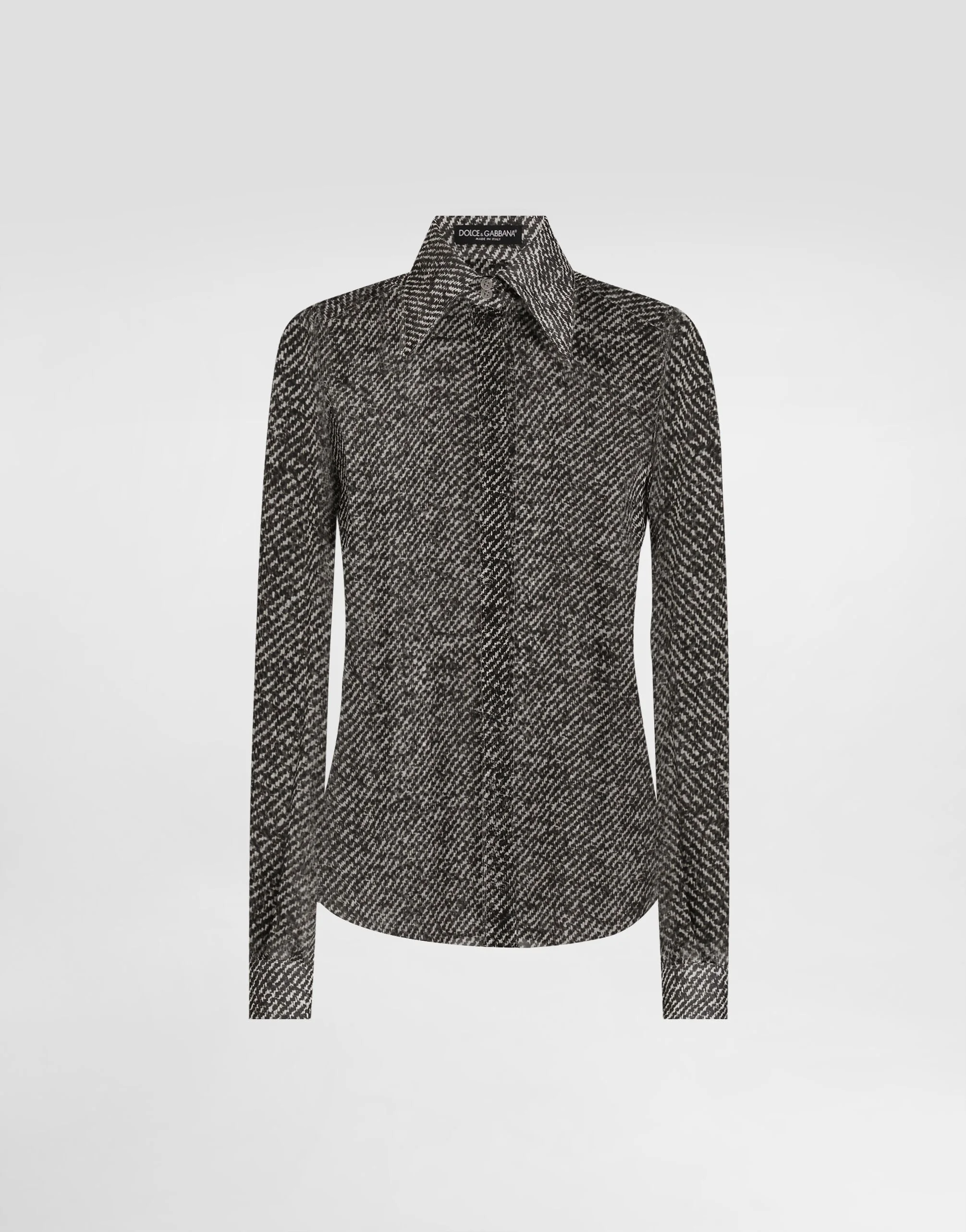 Silk chiffon shirt with bouclé print - 1