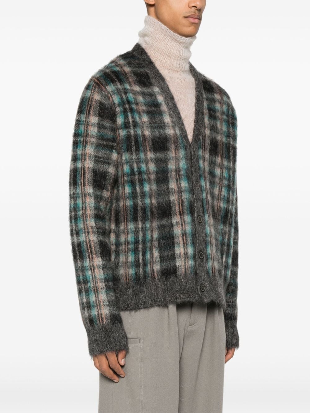 checked brushed cardigan - 3